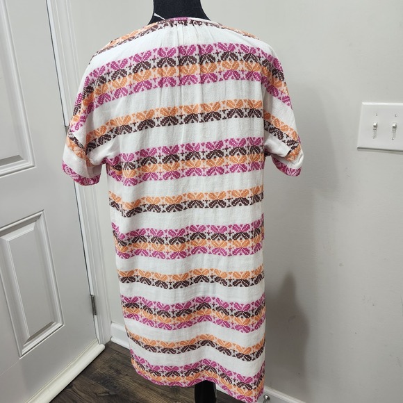 Lou & Grey Boho Tunic Dress Small White Pink Orange Tribal Print Cotton Lined - Picture 7 of 10